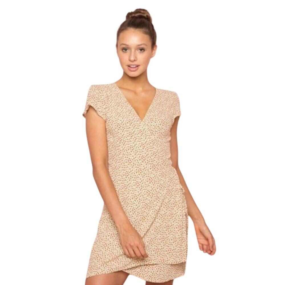 NWOT BRANDY MELVILLE Dress S ITALY Wrap Floral V Flutter-Sleeve Yellow-Red-Green